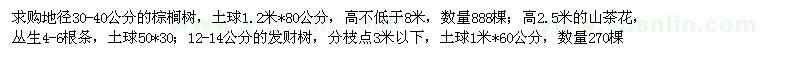 求购棕榈树、山茶花、发财树