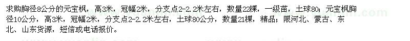 求购胸径8、10公分元宝枫