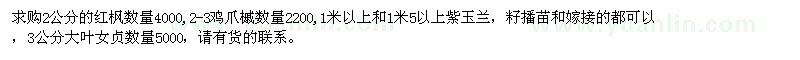 求购红枫、鸡爪槭、紫玉兰、大叶女贞