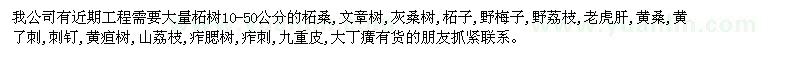 求购10-50公分柘树、文章树、灰桑等