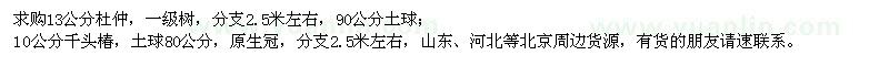 求购13公分杜仲、10公分千头椿