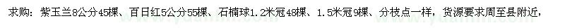 求购紫玉兰、百日红、石楠球