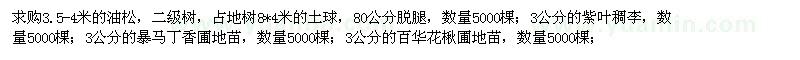 求购油松、紫叶稠李、暴马丁香等