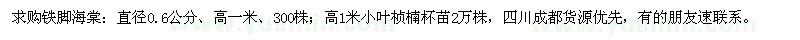 求购直径0.6公分铁脚海棠、高1米小叶桢楠