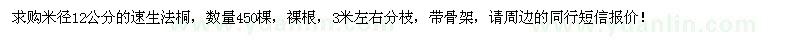 求购米径12公分速生法桐