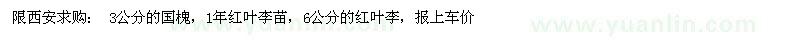 求购3公分国槐、红叶李苗、6公分红叶李