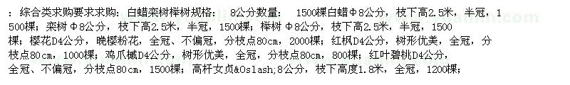 求购[白蜡栾树榉树]8公分 1500棵