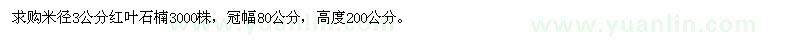 求购米径3公分红叶石楠独杆苗3000株