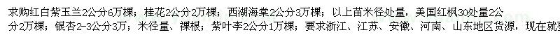 求购红白紫玉兰、桂花、西府海棠、美国红枫等苗木