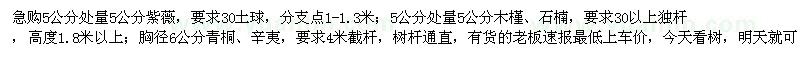 求购紫薇、木槿、石楠、青桐、辛夷