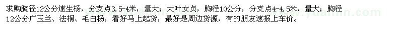 求购12公分速生杨、广玉兰、法桐、毛白杨,10公分大叶女贞