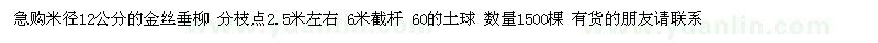 求购米径12公分的金丝垂柳