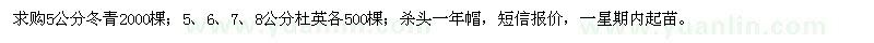 求购5公分冬青，5、6、7、8公分杜英