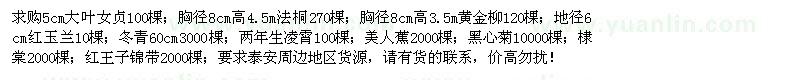 求购大叶女贞、法桐、黄金柳、红玉兰等苗木