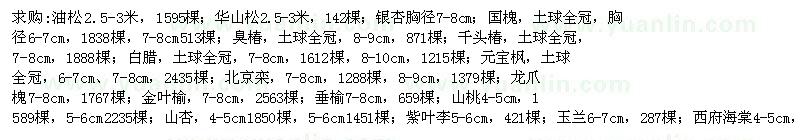 求购油松、华山松、银杏、国槐等苗木