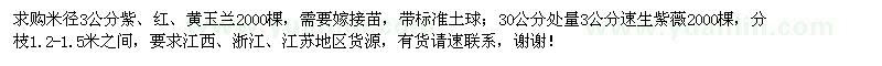 求购紫、红、黄玉兰、速生紫薇