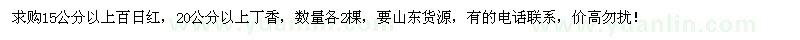 求购15公分以上百日红、20公分以上丁香