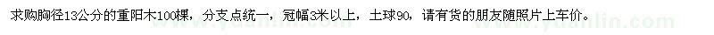 求购胸径13公分的重阳木100棵