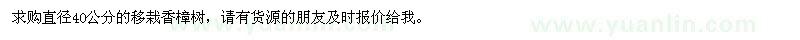 求购直径40公分的移栽香樟树