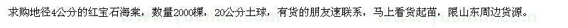 求购地径4公分红宝石海棠2000棵