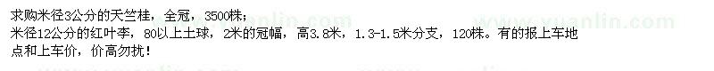 求购米径3公分的天竺桂、米径12公分的红叶李