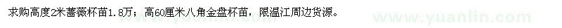求购高度2米蔷薇、高60厘米八角金盘
