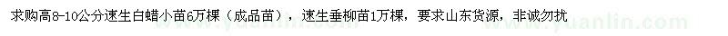 求购高8-10公分速生白蜡成品苗、速生垂柳苗