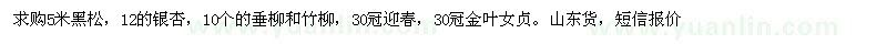 求购黑松、银杏、垂柳、竹柳、迎春、金叶女贞