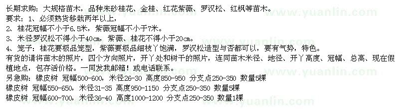 求购朱砂桂、金桂、紫薇、罗汉松、红枫、橡皮树 