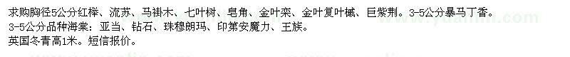 求购5公分红榉、流苏、马褂木、七叶树、皂角、金叶栾