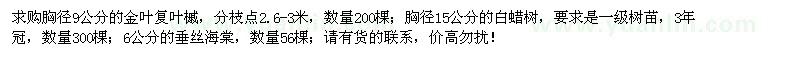 求购金叶复叶槭、白蜡、垂丝海棠