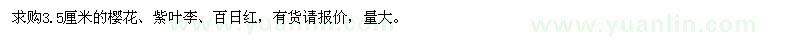 求购3.5厘米的樱花、紫叶李、百日红