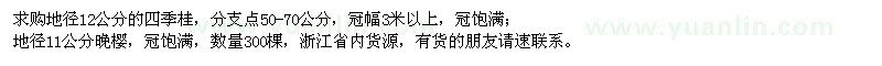 求购地径12公分四季桂、地径11公分晚樱