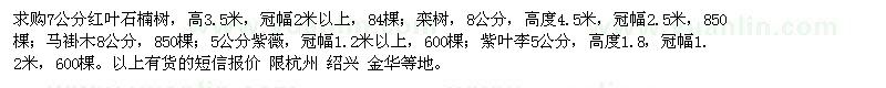 求购红叶石楠树、栾树、马褂木、紫薇、紫叶李