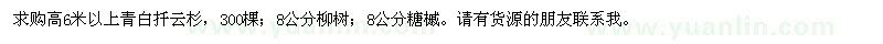 求购青白仟云杉、柳树、糖槭