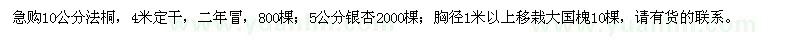 求购法桐、银杏、国槐