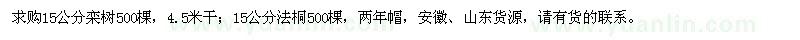 求购15公分栾树、法桐