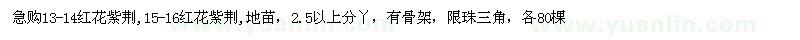 求购13-14、15-16公分红花紫荆地苗或袋苗