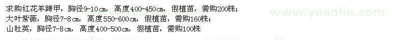 求购红花羊蹄甲、大叶紫薇、山杜英