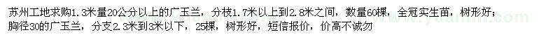 求购1.3米量20、30公分以上广玉兰