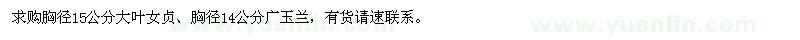 求购胸径15公分大叶女贞、胸径14公分广玉兰