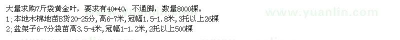 求购黄金叶、本地木棉、盆架子