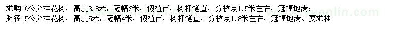 求购10公分桂花树、胸径15公分桂花树