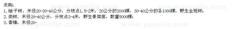 求购野生柚子树、栾树、香樟