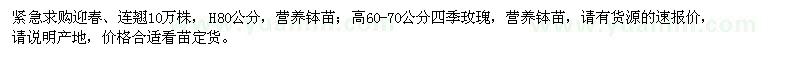 求购迎春、连翘、四季玫瑰