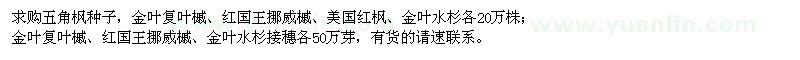 求购金叶复叶槭、红国王挪威槭、美国红枫