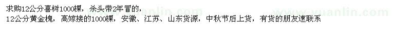 求购12公分喜树、黄金槐