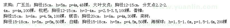 求购广玉兰、大叶女贞、枇杷等