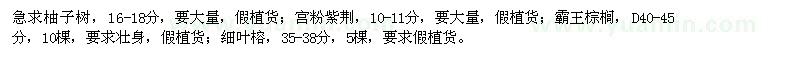 求购柚子树、宫粉紫荆、霸王棕榈、细叶榕