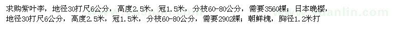 求购紫叶李、日本晚樱、朝鲜槐